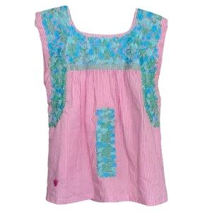 NEW J.MARIE Size XS The Klara Embroidered Pink/White Stripe Tunic Sleeveless Top